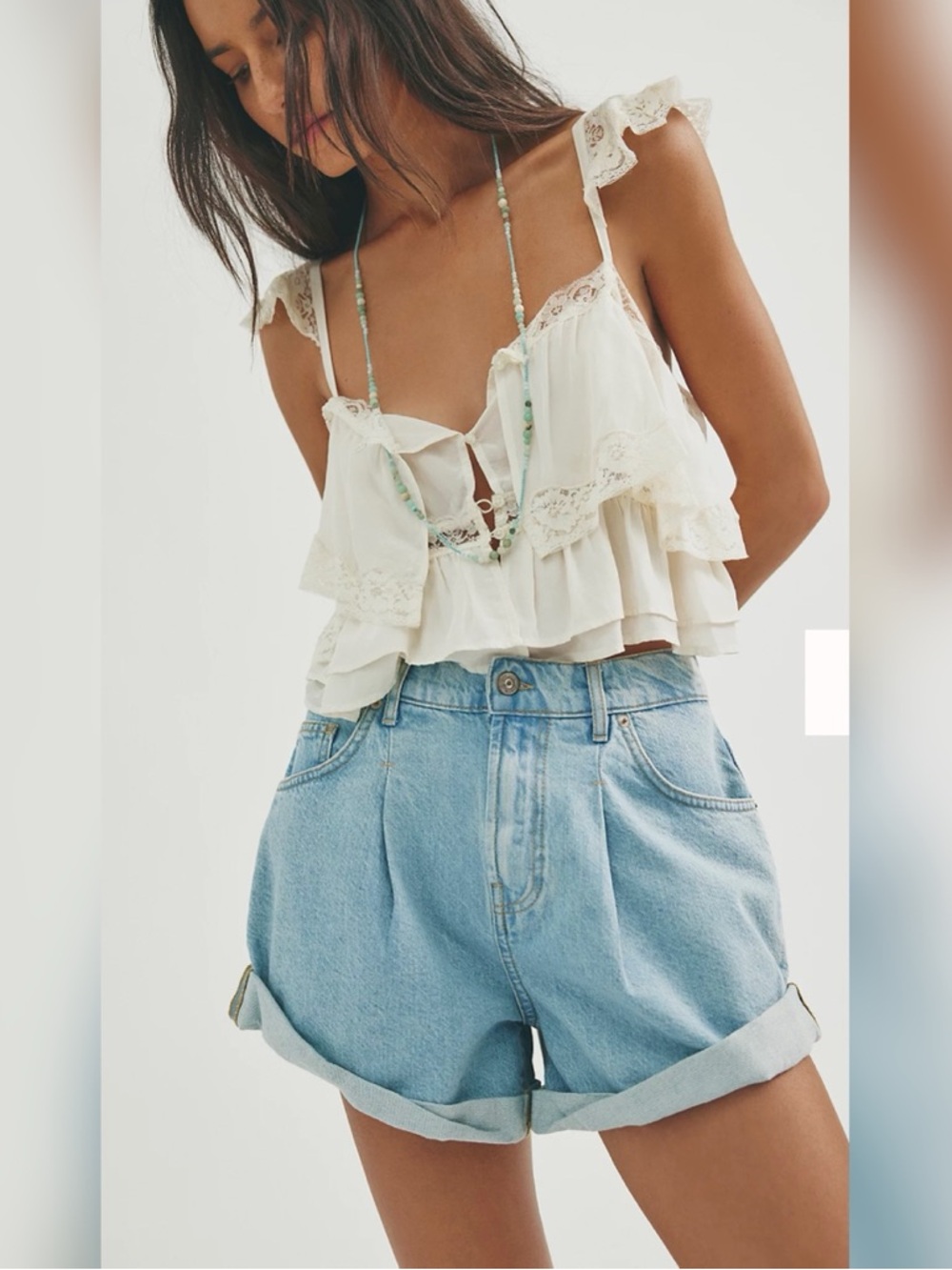 We The Free Light Blue Rolled-Hem Jean Shorts
